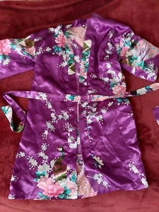Chinese Japanese Purple Peacock Vintage Kimono Short Robe Size 10 Belt Top - Picture 1 of 9