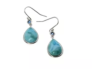 Larimar 10 x 14 birnenförmige Haken Ohrringe Aqua Akzent 0,925 Sterlingsilber - Bild 1 von 5