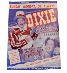 Sunday, Monday, or Always Dixie Antique Piano Voice Guitar Sheet Music Song 1943 - Picture 1 of 7