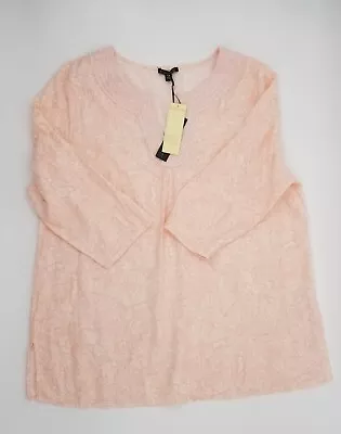 Tunic top size 1X pink white pullover embroidered paisley new - Image 1 of 4