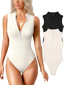 OQQ Women's 3 Piece Bodysuits Sexy Ribbed Sleeveless Square Neck Sleeveless, M - Picture 1 of 1