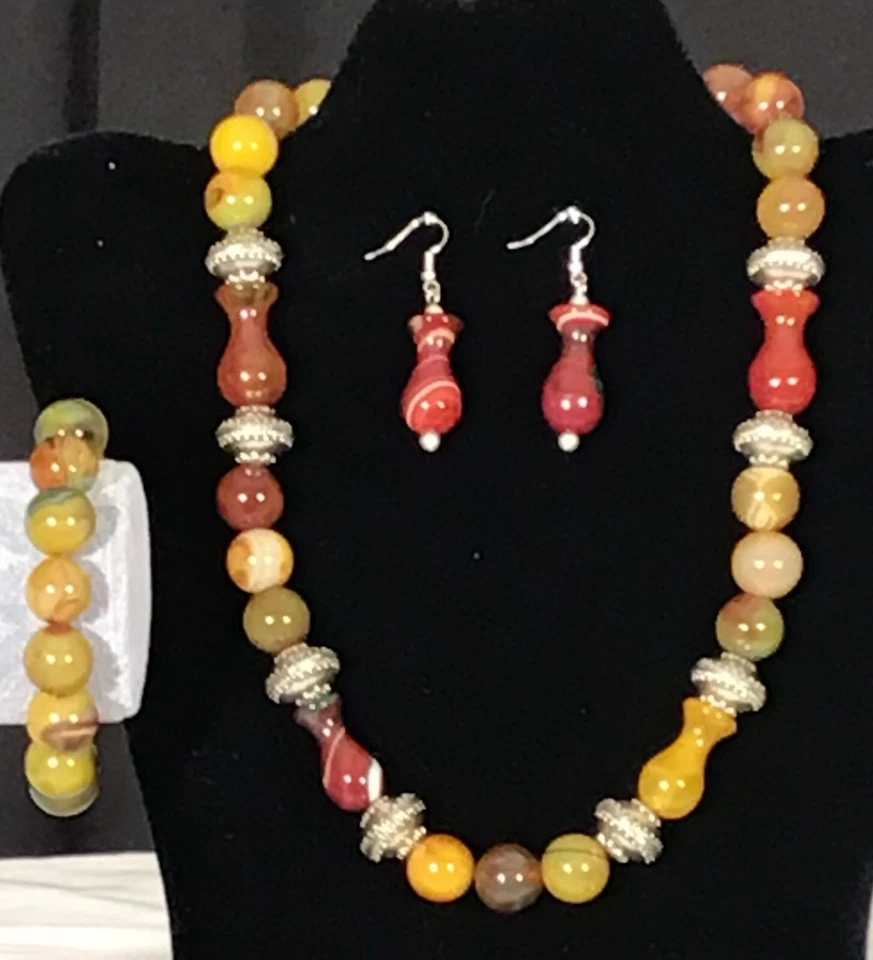 Handcrafted 18” inch serpentine necklace bracelet earring set — 第 1/1 张图片