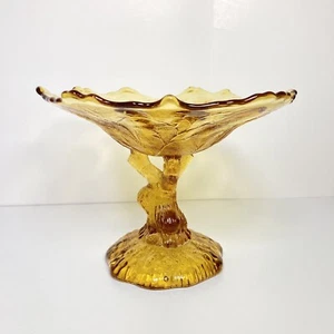 Vintage Portieux Vallerysthal vetro ambra albero tronco albero della vita piedistallo ciotola - Foto 1 di 7