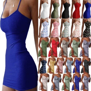 Damen V Ausschnitt Boho Floral Minikleid Sommer Strand Bodycon Sommerkleid ≌ - Picture 1 of 23