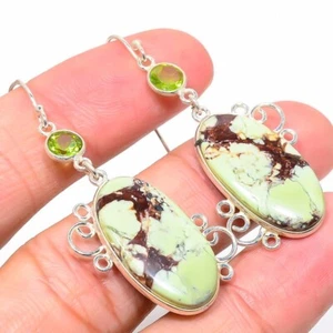 Pendientes colgantes de boda de plata esterlina con piedra crisoprasa de roca joyería - Imagen 1 de 7