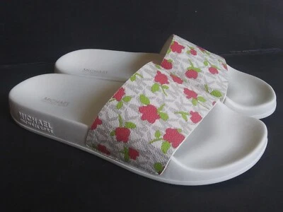 NEW Michael Kors MK Gilmore Slide Slip On Sandals PU Mini MK Logo Vanilla Sz 7 - Image 1 of 4