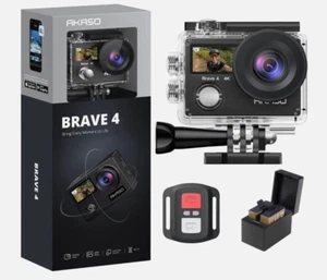 AKASO Brave 4 4K 20MP Underwater WiFi Action Camera with Accessories - Black - Picture 1 of 8