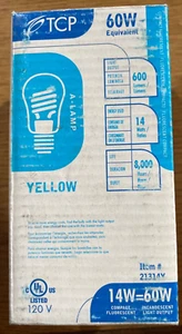 TCP- YELLOW A-LAMP ITEM : 21314Y LIGHT BULB - Picture 1 of 2