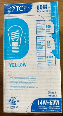 TCP- YELLOW A-LAMP ITEM : 21314Y LIGHT BULB - Image 1 of 2