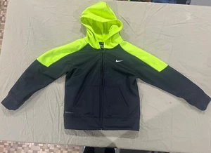 Nike Jacket Youth Size 6 Green Gray Therma Fit Full Zip Hooded Sweatshirt - Picture 1 of 5