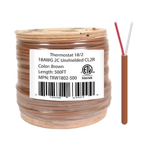 18/2 Thermostat Wire 18 Gauge Solid Copper CMR Heating HVAC AC Cable 500FT - Picture 1 of 4