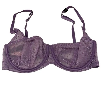 NEW Angels Victorias Secret 32DD Unlined Balconet Bra Purple Floral Lace #2931 - Image 1 of 4