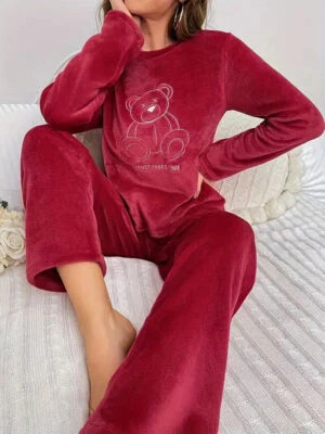 Damen Winter Fleece Kuschelig Flauschig Warm Weich Pyjama Frauen Schlafanzug Set - Bild 1 von 4