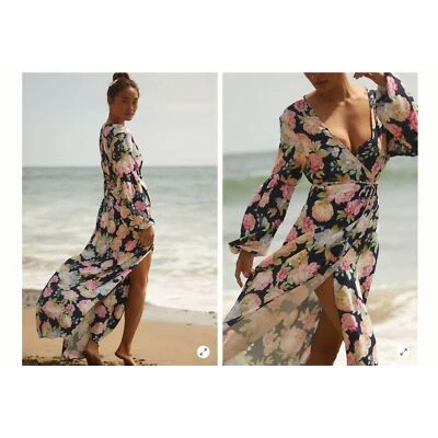 Nuevo con etiquetas Vestido Kimono Maaji Anthropologie Sostenible Midnight Garden Aubree Talla M Foto 1 de 4
