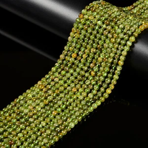 Cuentas redondas lisas de peridoto natural tamaño 4 mm 15,5"" hebra - Imagen 1 de 5