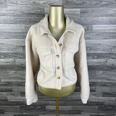 Лос-Анджелес СЕРДЦА на пуговицах передние карманы слоновой кости шерпа укороченный куртка женщин размер XS - Изображение 1 из 4