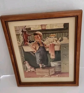 Cranky Geschirrspüljunge mit Hund 1950 gerahmtes Foto 13 x 10,5 Zoll - Bild 1 von 4