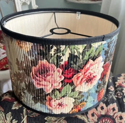 Tambor Colgante Swag Lámpara Pantalla Floral Col Rosa Bambú Lámpara 12”x 8” Foto 1 de 4