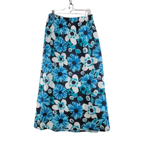 Hot Cotton Womens Blue Floral Pull On Maxi Skirt Elastic Waist Linen Size M - Picture 1 of 6