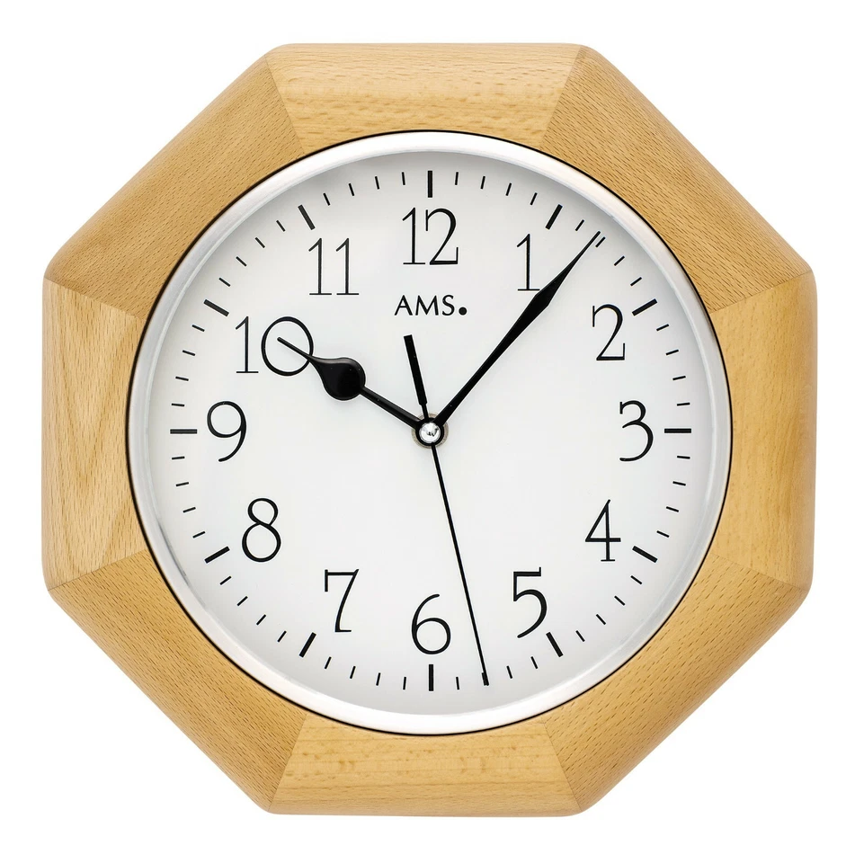 AMS 5512/18 Wanduhr Funk Funkwanduhr analog Holzuhren Buche modern - Bild 1 von 1