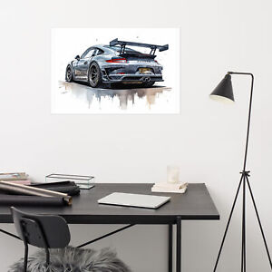 GT3 RS Porsche 911 Water colour Painting Poster, Wall Art, Automotive Decor