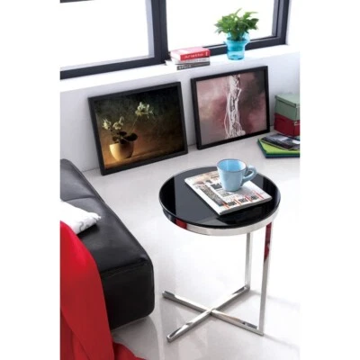 Zara Mirror Polished Stainless Steel Side Table with Black Tempered Glass - image 1 of 4
