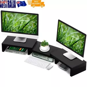 Dual Monitor Stand Riser 2 Monitor Desktop Organizer Adjustable Angle And Length - Picture 1 of 12