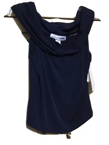 NWT Vintage Necessary Objects Navy Blue Blouse Size L LARGE - Picture 1 of 9