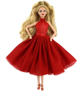 New Barbie Doll Clothes RED LACE TULLE HALTER NECK DRESS~SHOES - Picture 1 of 3