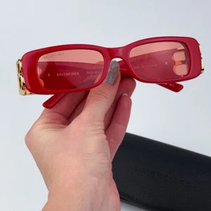 Balenciaga Women Sunglasses Red Gold Logo Rectangle BB0096S 003 BRAND NEW - Picture 1 of 14