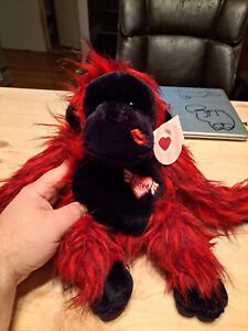 Love Monkey Ape Black Red Heart Furry Valentine Dan Dee Plush 11" Walmart Tag