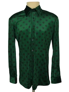 PHIX Mens Green Polka Dot Long Sleeve Velvet Shirt Size M - Picture 1 of 13