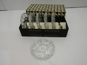 NIB 6 VINTAGE ANCHOR HOCKING EARLY AMERICAN PRESCUT GLASS COASTERS - Picture 1 of 2
