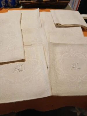 serviettes de tables ,d’origines,jamais servis.cotons et lins.initiales brodees - Photo 1/4