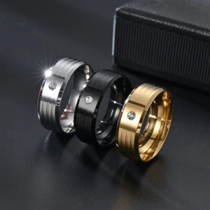 Titanium Men's Women's Punk Vintage Jewelry Zirconia ATOP Wedding Band Ring - Picture 1 of 12
