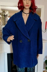 Mango Winterjacke Mantel Kuschel Flausch Teddy Gr.M Wolle Blau Royal NEU - Bild 1 von 9
