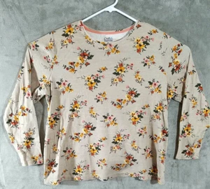 Croft and Barrow Shirt Top Damen Plus 1X Blumenmuster Langarm Beige Freizeit - Bild 1 von 9