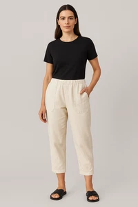 Eileen Fisher Organic Linen Wide Leg Cropped Pants Size M White Pockets Pull On - Picture 1 of 10