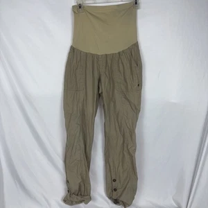 Motherhood Maternity Womens Beige Khaki Cargo Capris Size S Full Belly Panel - Picture 1 of 6