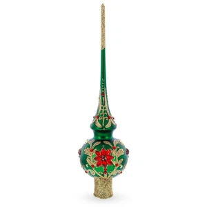 Regal Emerald & Red Mouth Blown Glass Tree Topper 11 Inches - Picture 1 of 5