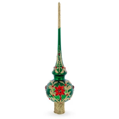 Regal Emerald & Red Mouth Blown Glass Tree Topper 11 Inches - Image 1 of 4
