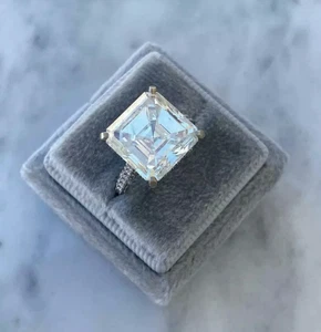 14K White Gold Plated 5.50 Ct Asscher Lab-Created Diamond Solitaire Wedding Ring - Picture 1 of 5