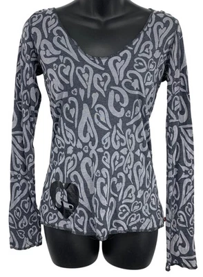 Harajuku Lovers Gray Heart Size Small S Long Sleeve Hoodie Black Women New - Image 1 of 4