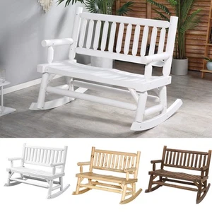 Outsunny 2 Person Outdoor Wooden Patio Rocking Bench Outdoor Rocker - Picture 1 of 34