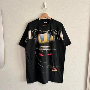 Vintage Michigan Spellout Aop Football Helmet Wauldron Sports Black T Shirt XL - Picture 1 of 8