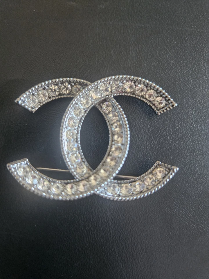 CHANEL Silver-tone Rhinestones Coco Mark 12A Pin Brooch Charm Excellent  - Image 1 of 3