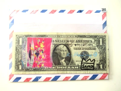 WARHOL/HARING/BASQUIAT:  Echter US$ DOLLAR 3x signiert und skizziert - Bild 1 von 4