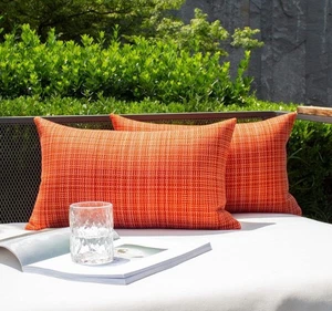 Kevin Textile Pack of 2 Decorative Outdoor Waterproof Fall 12"x20", Orange - Picture 1 of 4