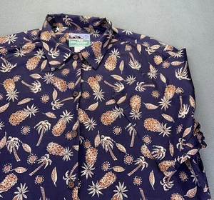 Vintage Reyn Spooner Women’s Hawaiian Shirt Small Blue Button Up Pineapples Palm - Picture 1 of 11