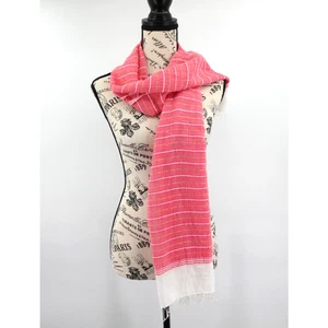 Sciarpa LemLem avvolgente rosa a righe metalliche Lagenlook boho chic arte da indossare  - Foto 1 di 12